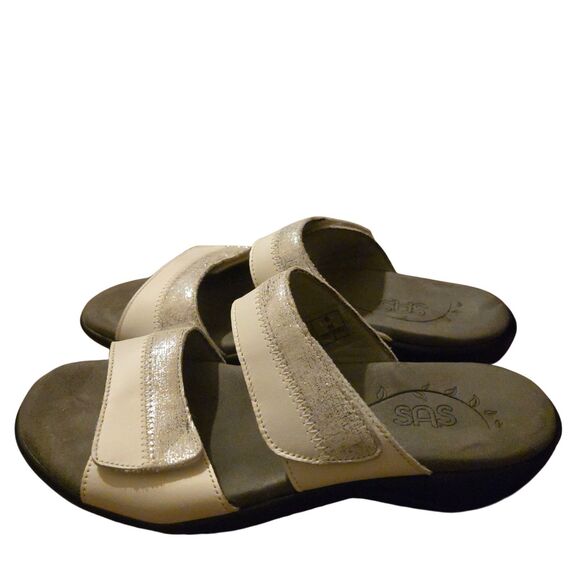 SAS Sandals Size 8M Nudu Slide White/Silver Comfort Slide On Grandma Core - Picture 8 of 16